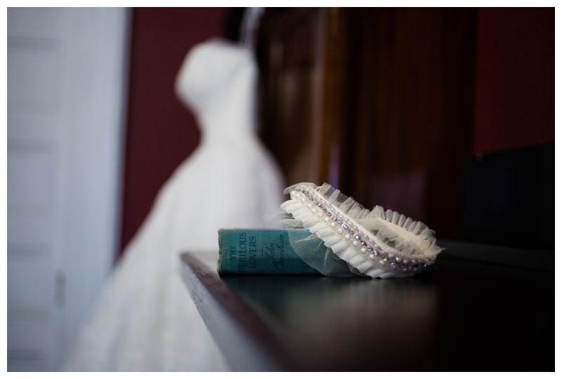 Wedding garter and wedding dress 